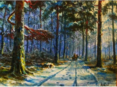 Картина "Зимняя дорога в лесу"